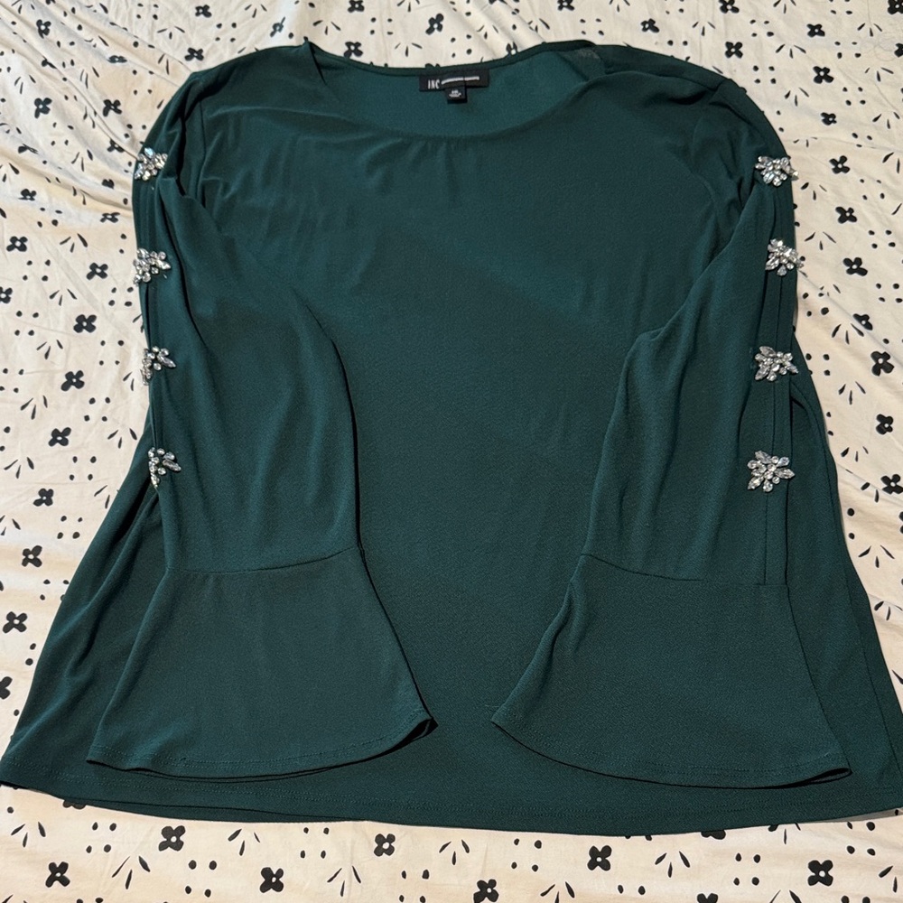 INC International Concepts Teal Blouse with Beaded Sleeves